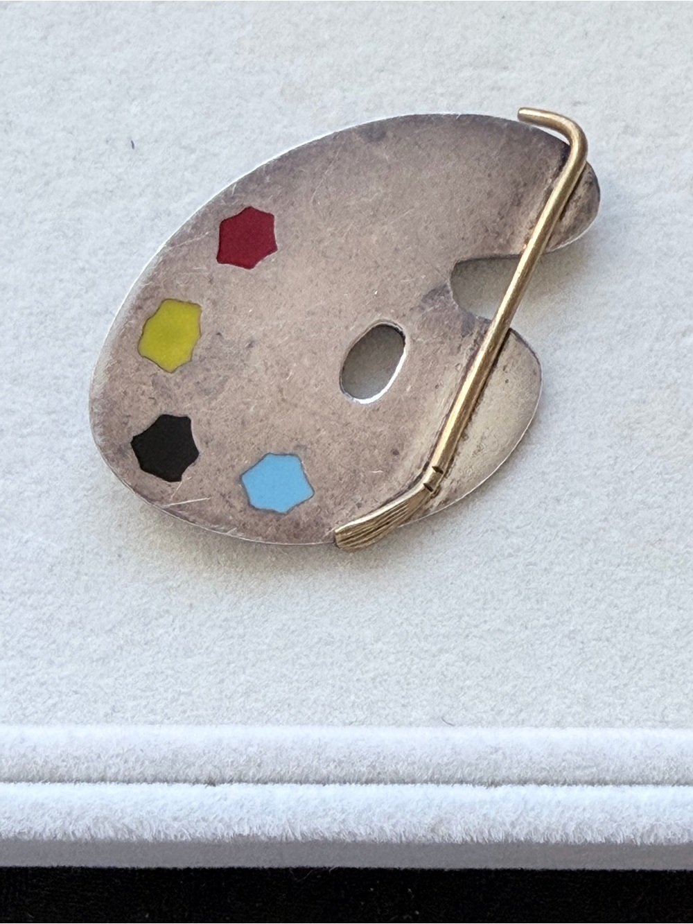Vintage 925 Sterling Silver Artist Palette & Paintbrush Brooch Pin